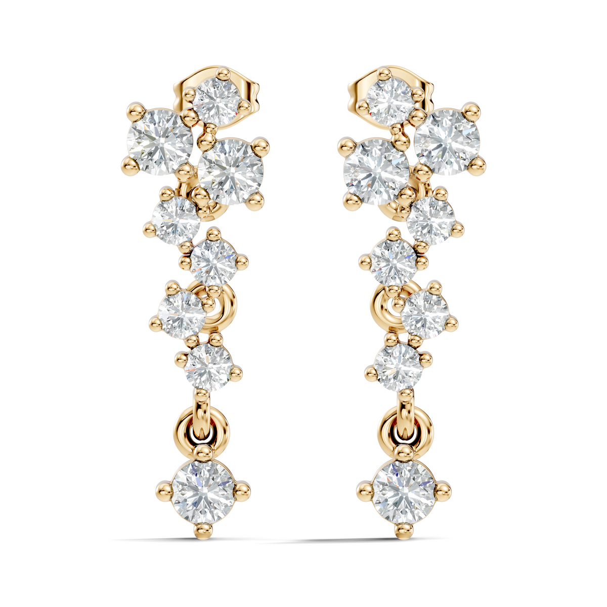 Minimalist Round Diamond Drop Stud Earrings in 14K Solid Gold  Elegant Women's Jewelry - HIGHCARAT DIAMONDS