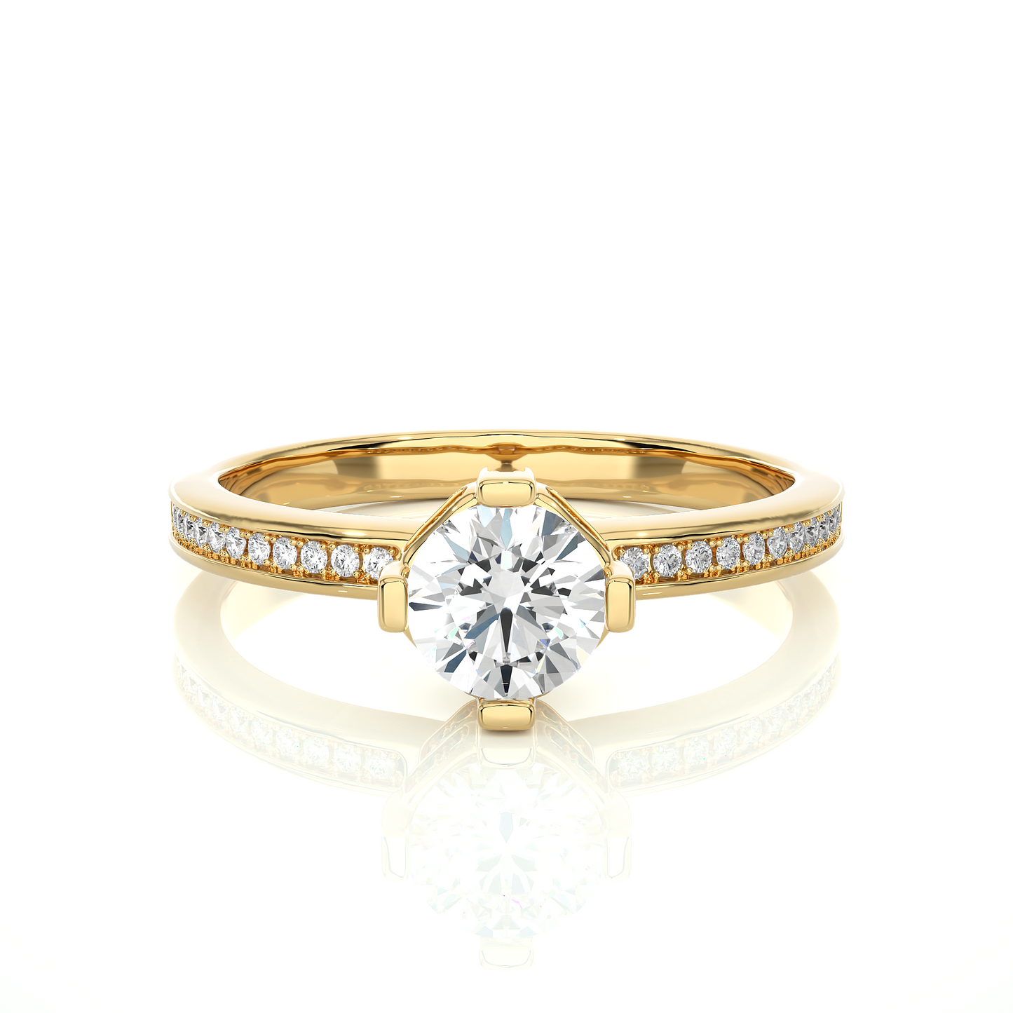 Round Cut Lab Grown  Diamond Halo Engagement 14K Solid Gold Ring For Her - HIGHCARAT DIAMONDS