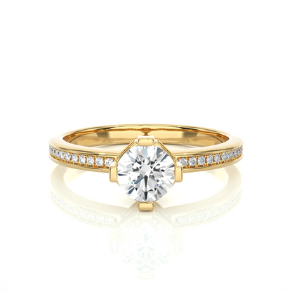 Round Cut Lab Grown  Diamond Halo Engagement 14K Solid Gold Ring For Her - HIGHCARAT DIAMONDS