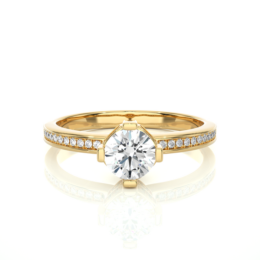 Round Cut Lab Grown  Diamond Halo Engagement 14K Solid Gold Ring For Her - HIGHCARAT DIAMONDS