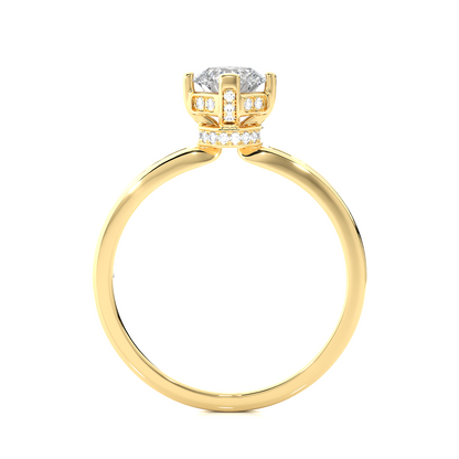 Round Cut Lab Grown  Diamond Halo Engagement 14K Solid Gold Ring For Her - HIGHCARAT DIAMONDS