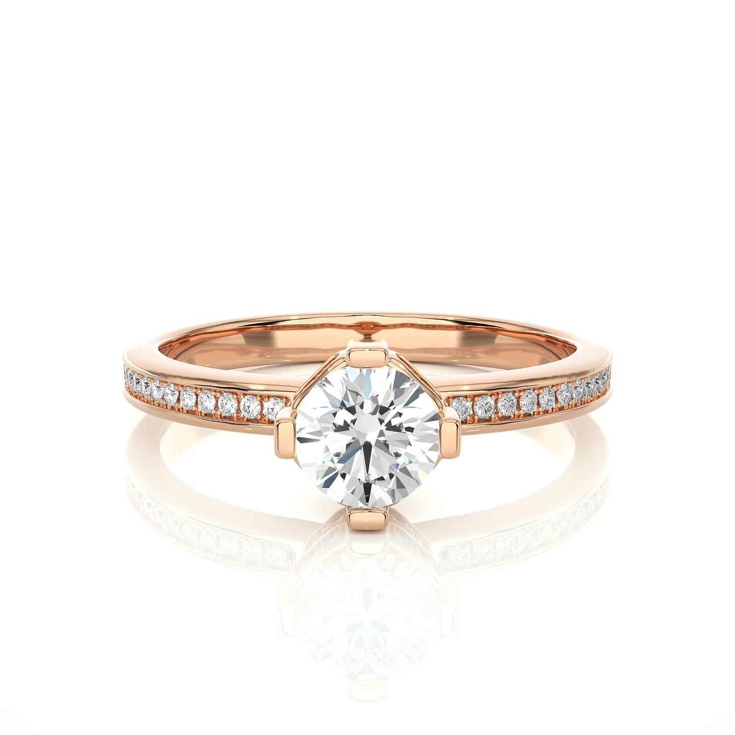 Round Cut Lab Grown  Diamond Halo Engagement 14K Solid Gold Ring For Her - HIGHCARAT DIAMONDS
