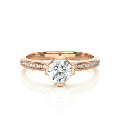 Round Cut Lab Grown  Diamond Halo Engagement 14K Solid Gold Ring For Her - HIGHCARAT DIAMONDS