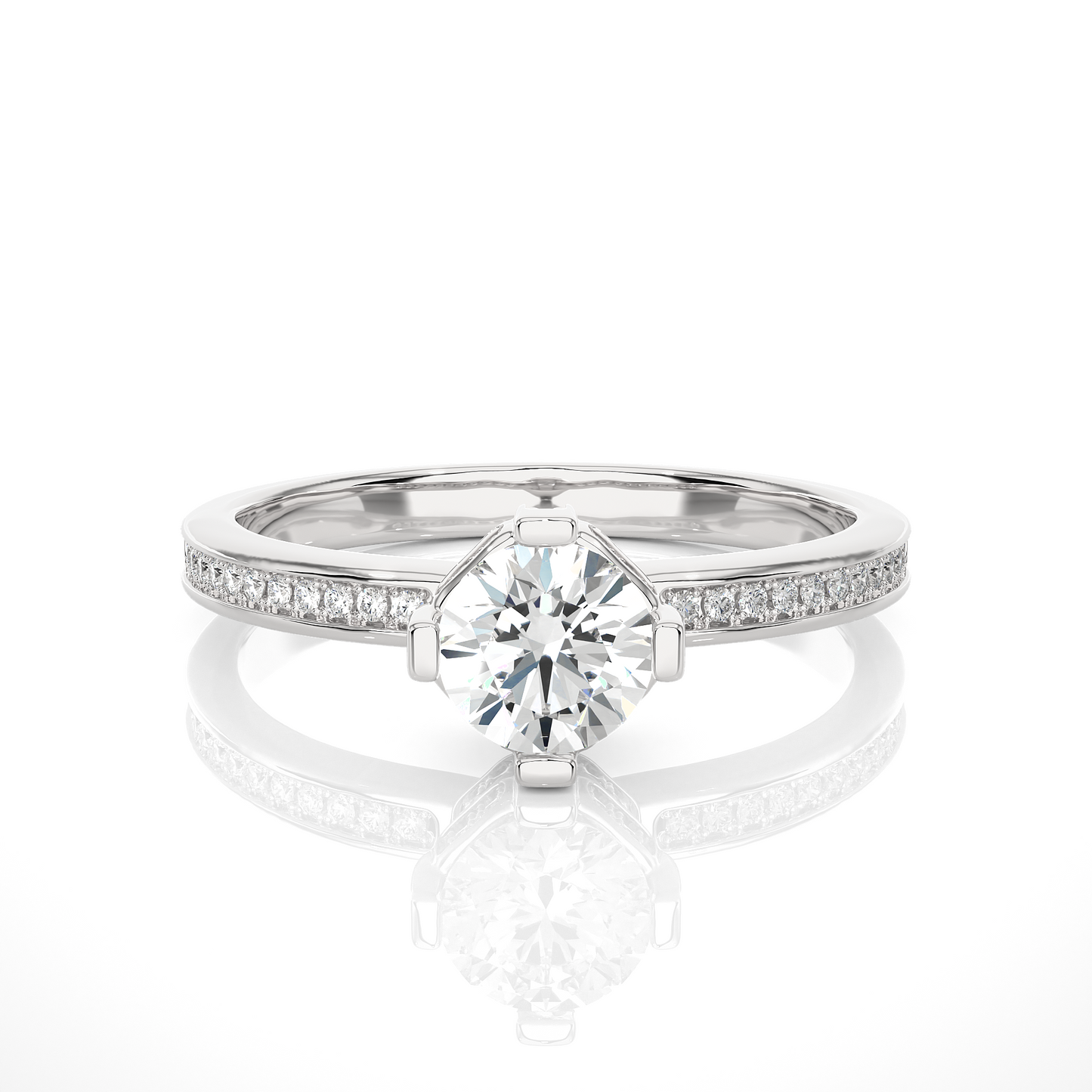 Round Cut Lab Grown  Diamond Halo Engagement 14K Solid Gold Ring For Her - HIGHCARAT DIAMONDS