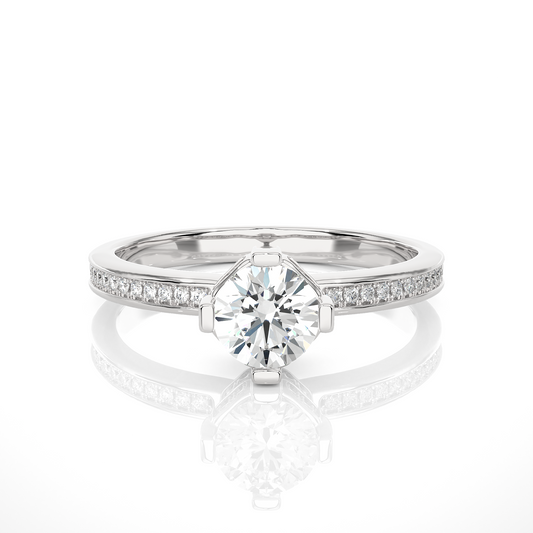 Round Cut Lab Grown  Diamond Halo Engagement 14K Solid Gold Ring For Her - HIGHCARAT DIAMONDS