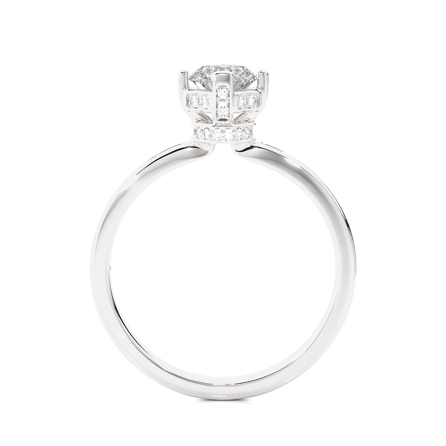 Round Cut Lab Grown  Diamond Halo Engagement 14K Solid Gold Ring For Her - HIGHCARAT DIAMONDS
