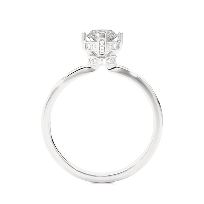 Round Cut Lab Grown  Diamond Halo Engagement 14K Solid Gold Ring For Her - HIGHCARAT DIAMONDS