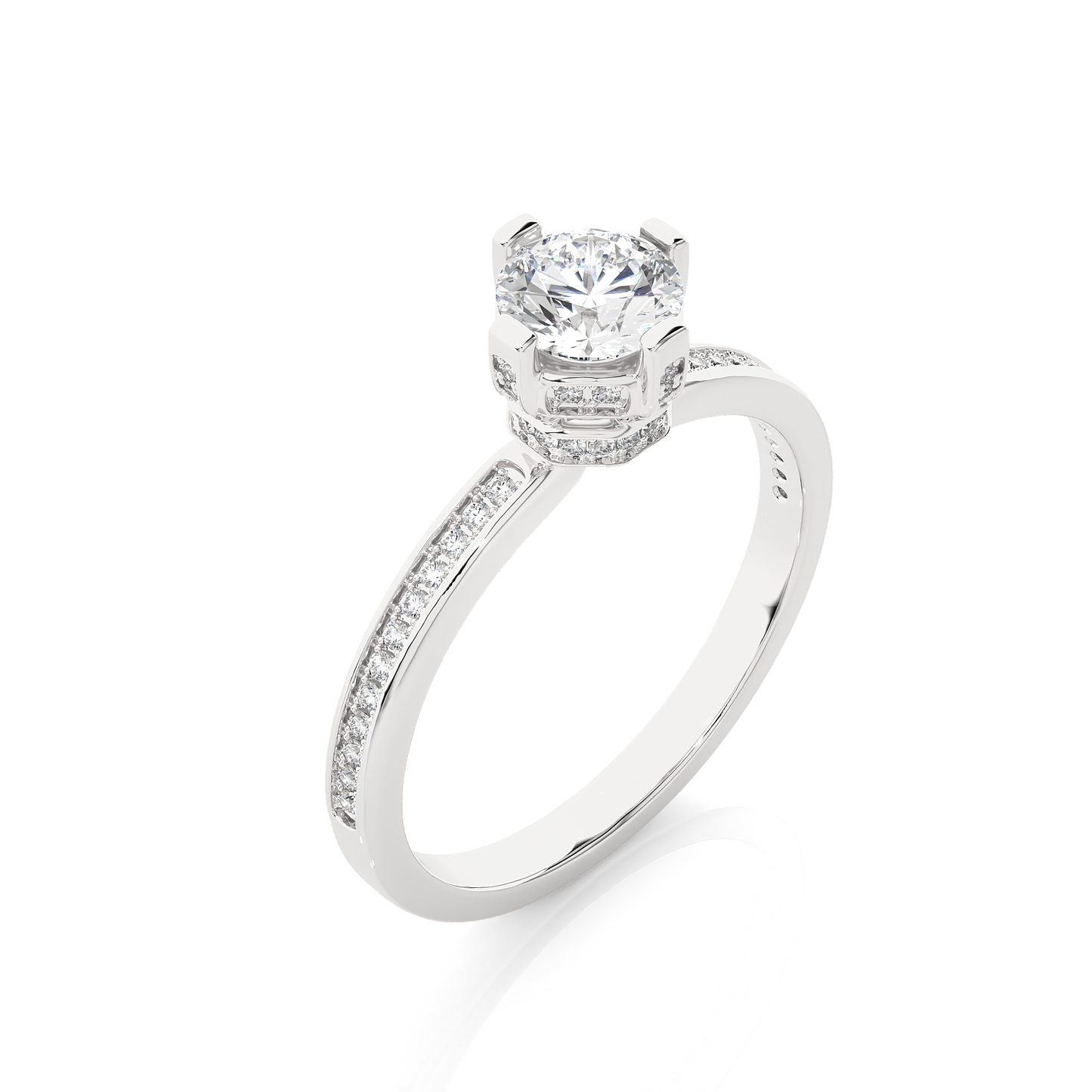 Round Cut Lab Grown  Diamond Halo Engagement 14K Solid Gold Ring For Her - HIGHCARAT DIAMONDS