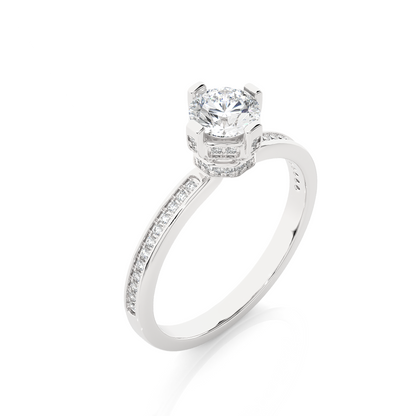 Round Cut Lab Grown  Diamond Halo Engagement 14K Solid Gold Ring For Her - HIGHCARAT DIAMONDS