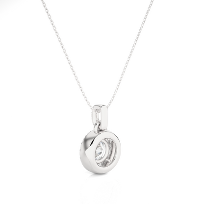 Halo Round Cut Diamond Pendant Necklace in 14k Solid Gold with Labgrown Diamond Accent - HIGHCARAT DIAMONDS