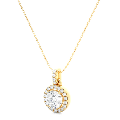 Halo Round Cut Diamond Pendant Necklace in 14k Solid Gold with Labgrown Diamond Accent - HIGHCARAT DIAMONDS