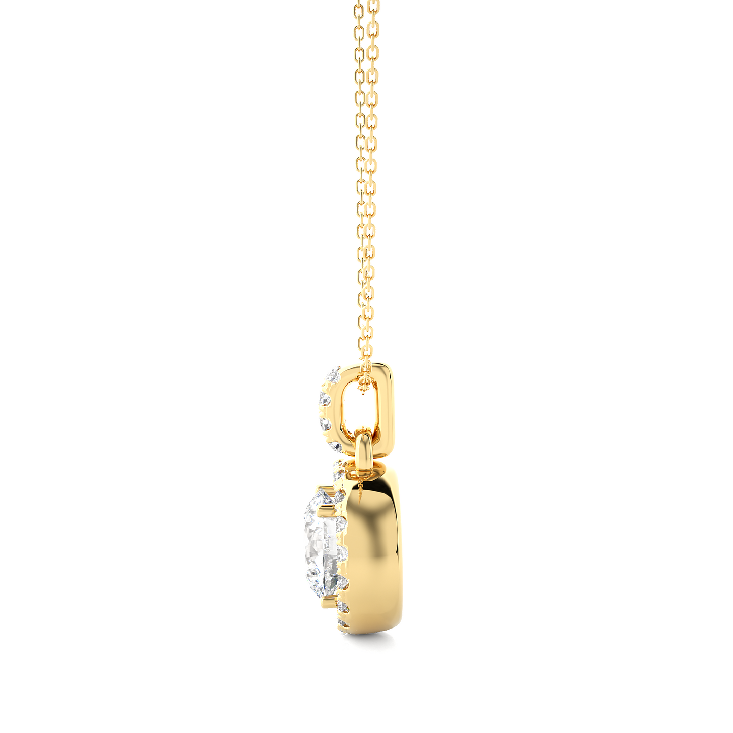 Halo Round Cut Diamond Pendant Necklace in 14k Solid Gold with Labgrown Diamond Accent - HIGHCARAT DIAMONDS