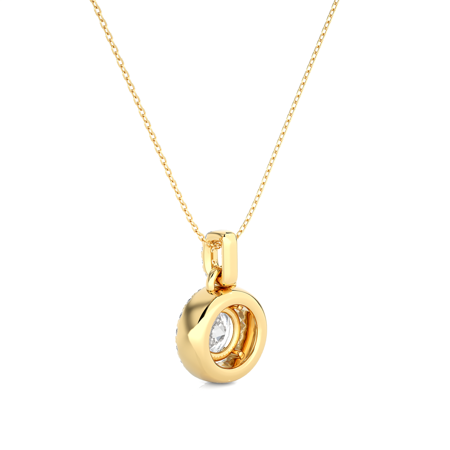 Halo Round Cut Diamond Pendant Necklace in 14k Solid Gold with Labgrown Diamond Accent - HIGHCARAT DIAMONDS