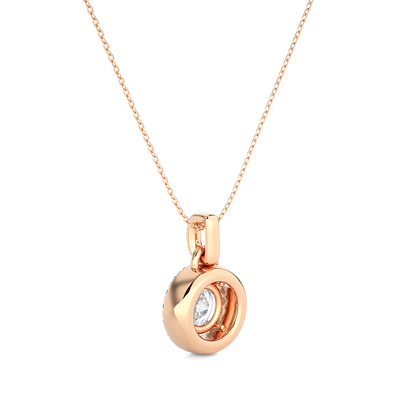 Halo Round Cut Diamond Pendant Necklace in 14k Solid Gold with Labgrown Diamond Accent - HIGHCARAT DIAMONDS