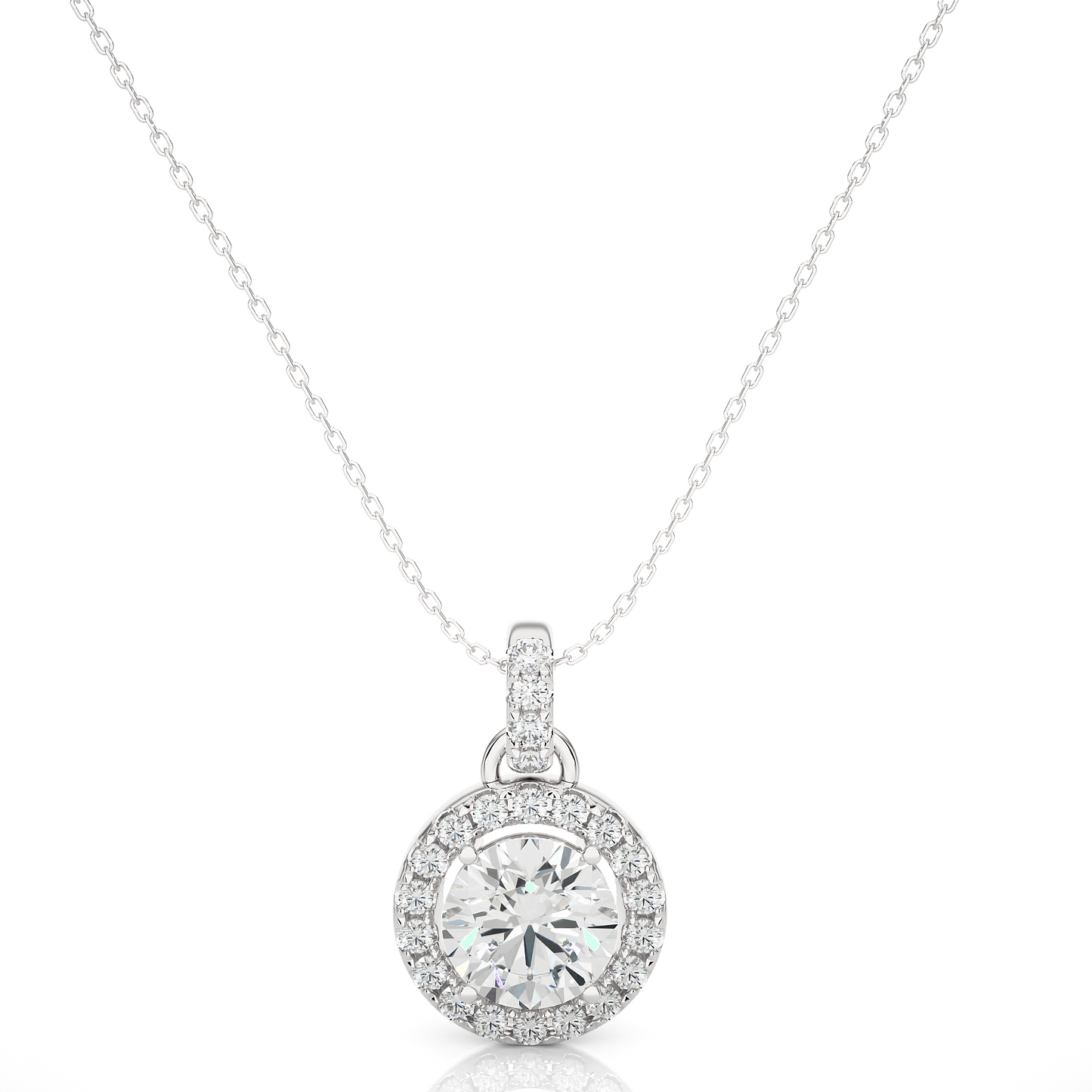 Halo Round Cut Diamond Pendant Necklace in 14k Solid Gold with Labgrown Diamond Accent - HIGHCARAT DIAMONDS