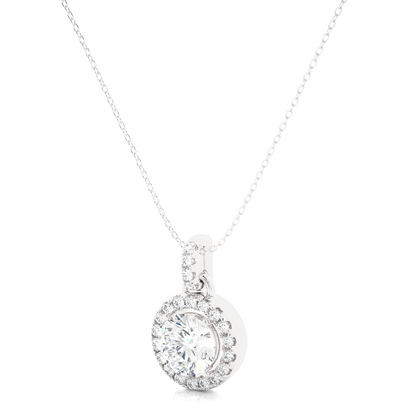 Halo Round Cut Diamond Pendant Necklace in 14k Solid Gold with Labgrown Diamond Accent - HIGHCARAT DIAMONDS