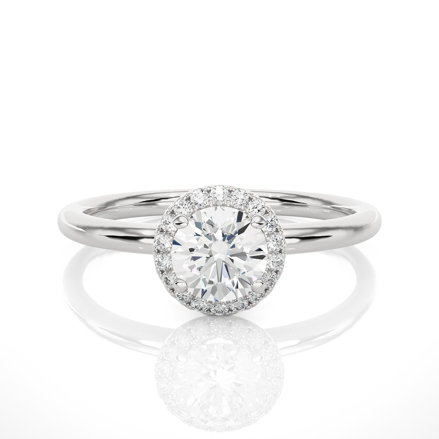 Round Cut Lab Grown Diamond Halo Solitaire Engagement Ring