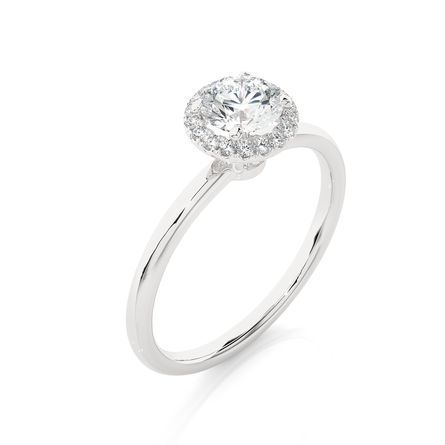 Round Cut Lab Grown Diamond Halo Solitaire Engagement Ring