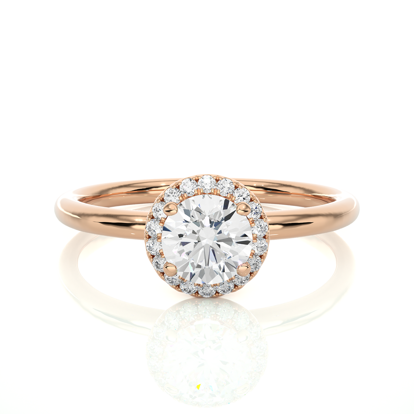 Round Cut Lab Grown Diamond Halo Solitaire Engagement Ring