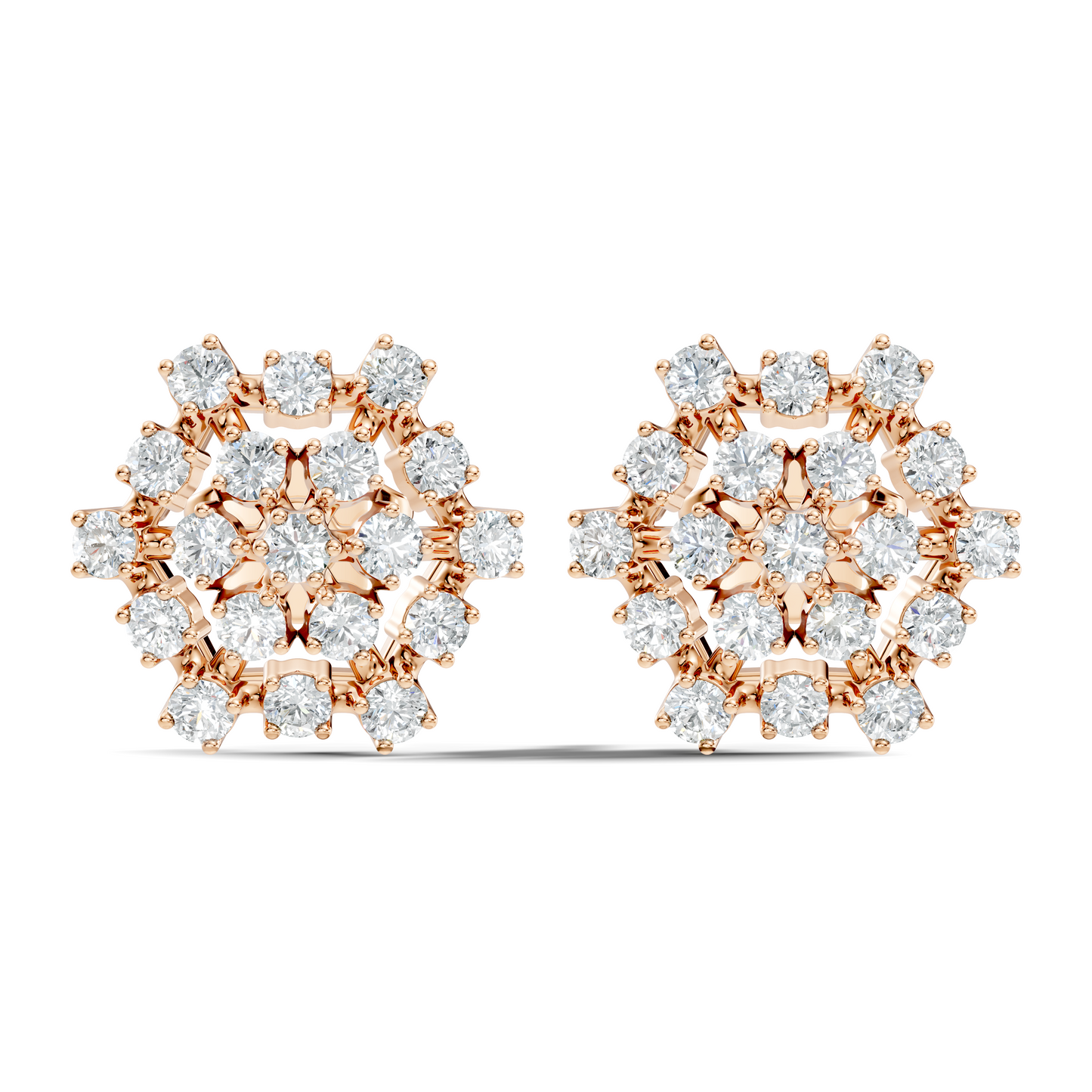 Round Shape 14k Solid Rose Gold New Every Wear Stunning Occasionally Diamond Earrings For Girl - HIGHCARAT DIAMONDS