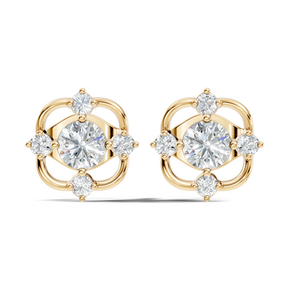 Elegant 14K Yellow Gold Round Cut Labgrown Diamond Stud Earrings For Weddings - HIGHCARAT DIAMONDS