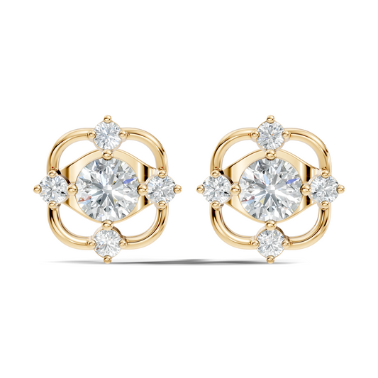 Elegant 14K Yellow Gold Round Cut Labgrown Diamond Stud Earrings For Weddings - HIGHCARAT DIAMONDS