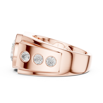 14k Solid Rose Gold Lab Grown Round Shapes Diamond Elegance Sparkle Men Ring Gift For Birthday - HIGHCARAT DIAMONDS