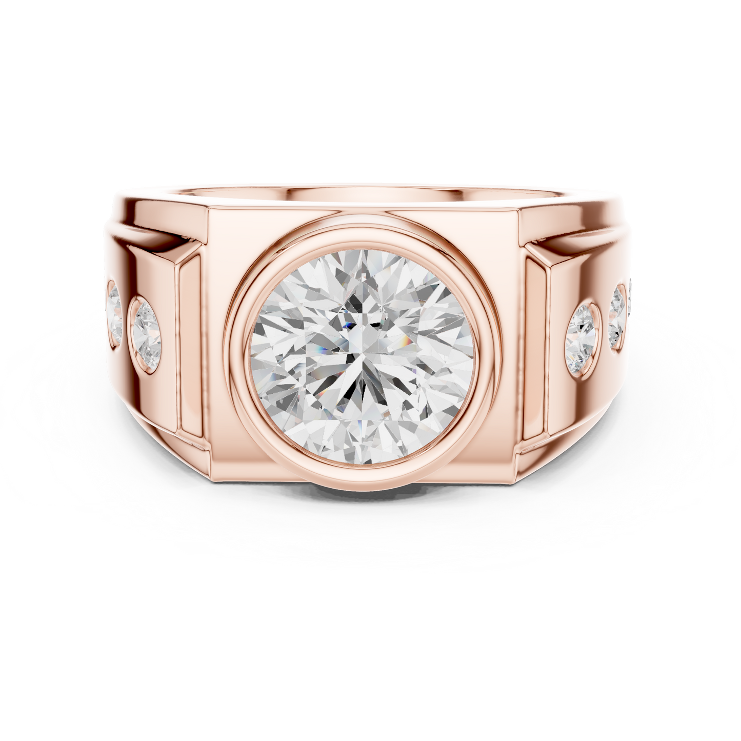 14k Solid Rose Gold Lab Grown Round Shapes Diamond Elegance Sparkle Men Ring Gift For Birthday - HIGHCARAT DIAMONDS