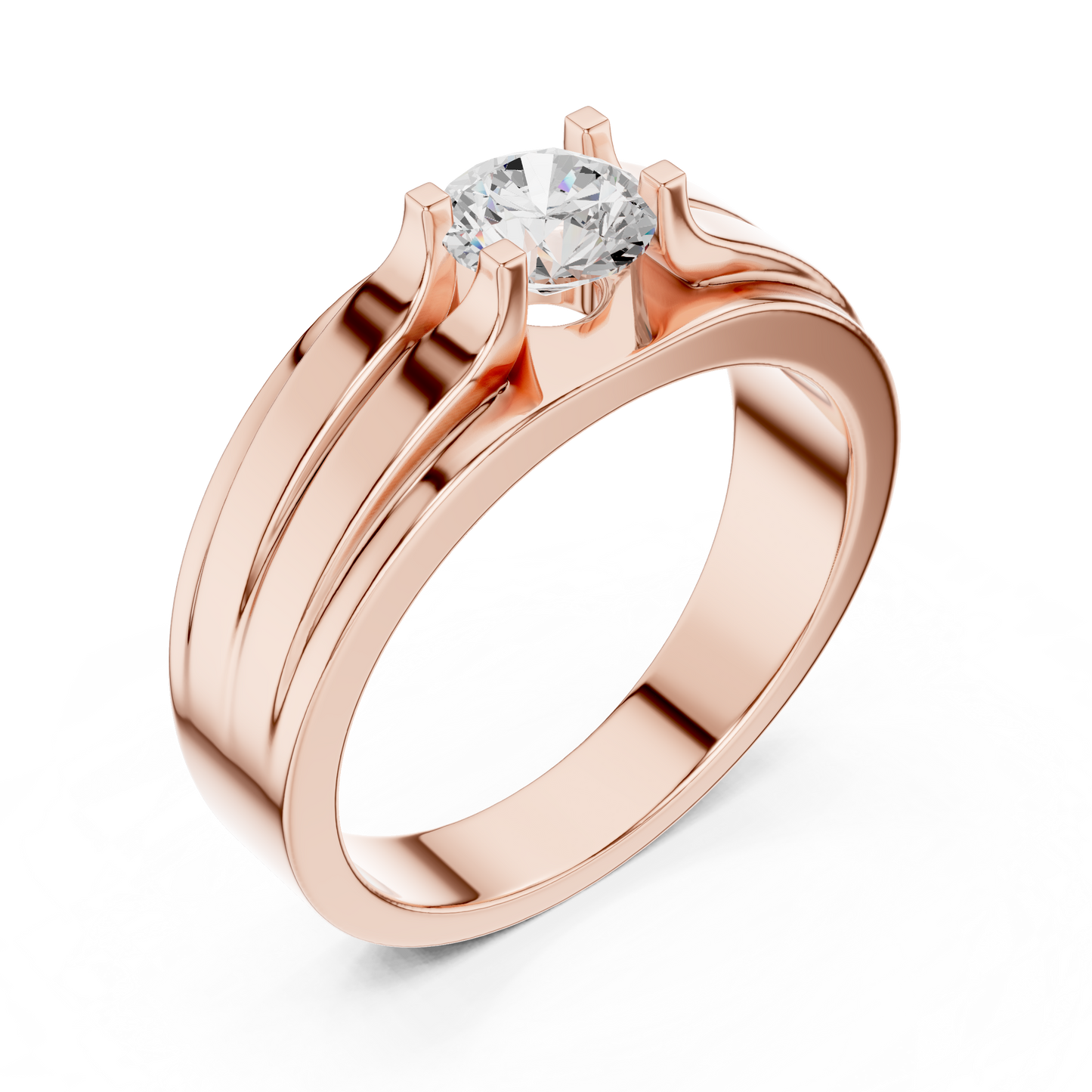 One Stone Round Shape Lab grown Diamond Elegance Vintage 14k Solid Gold Diamond Ring For Men's - HIGHCARAT DIAMONDS