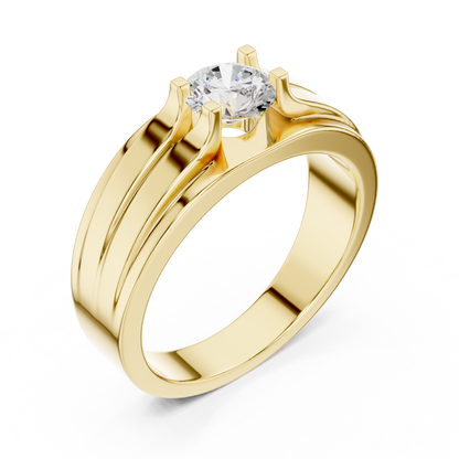 One Stone Round Shape Lab grown Diamond Elegance Vintage 14k Solid Gold Diamond Ring For Men's - HIGHCARAT DIAMONDS