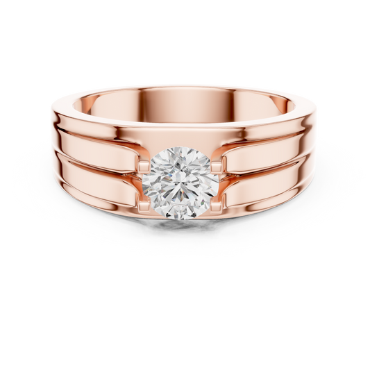 One Stone Round Shape Lab grown Diamond Elegance Vintage 14k Solid Gold Diamond Ring For Men's - HIGHCARAT DIAMONDS