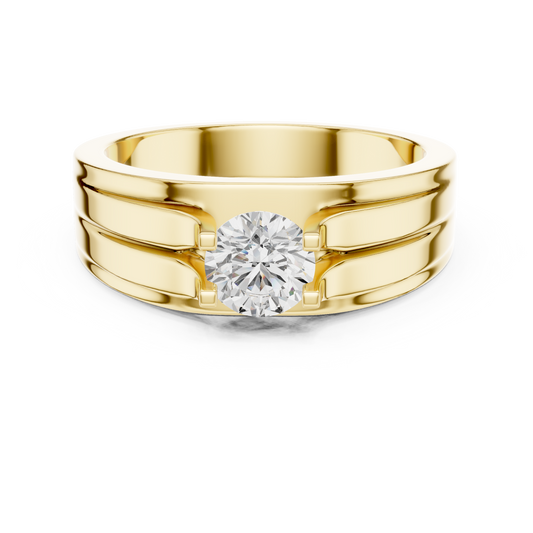 One Stone Round Shape Lab grown Diamond Elegance Vintage 14k Solid Gold Diamond Ring For Men's - HIGHCARAT DIAMONDS