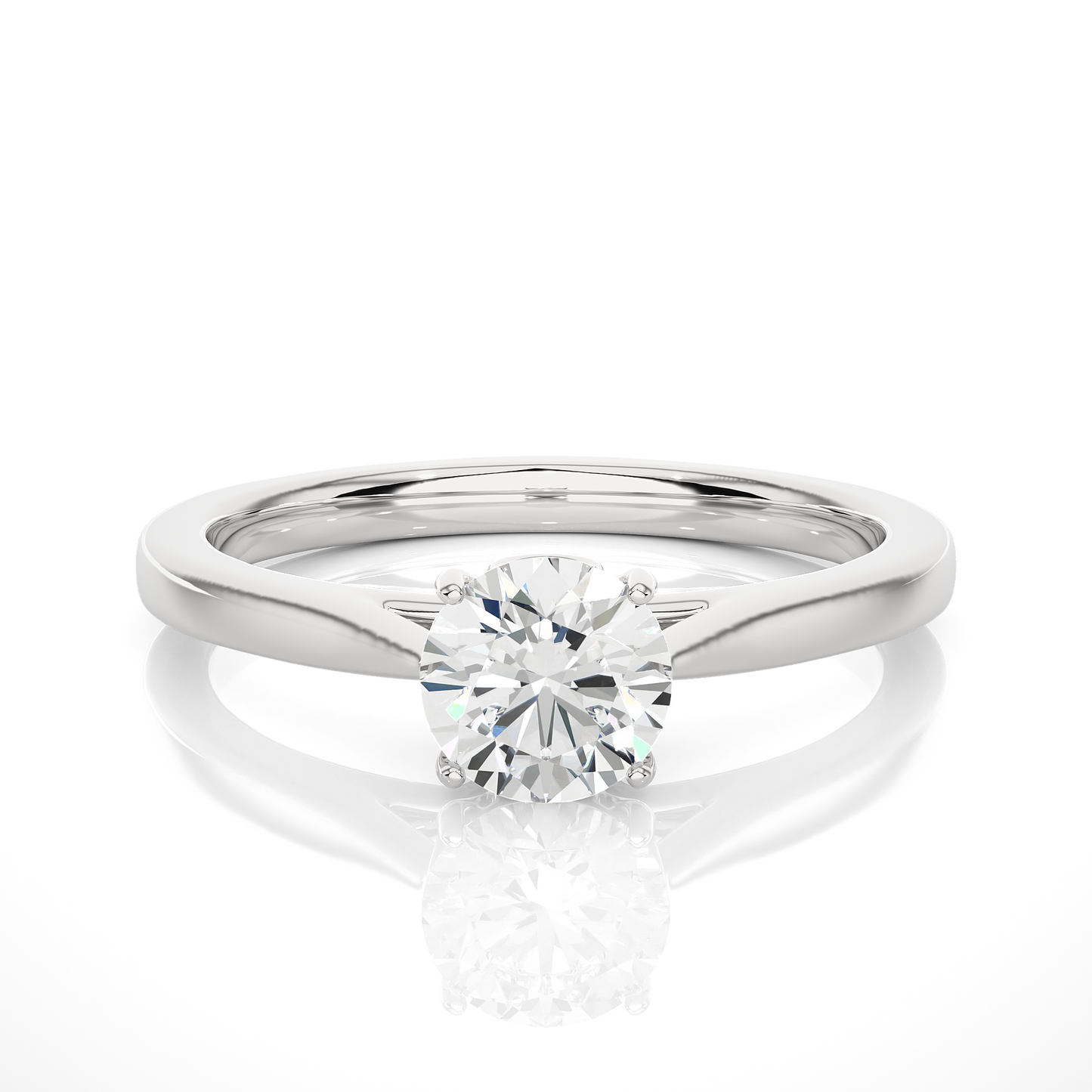 Round Cut Colorless Lab Grown Diamond Minimalist Solitaire Ring with polished band design