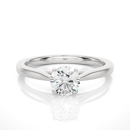 Round Cut Colorless Lab Grown Diamond Minimalist Solitaire Ring with polished band design