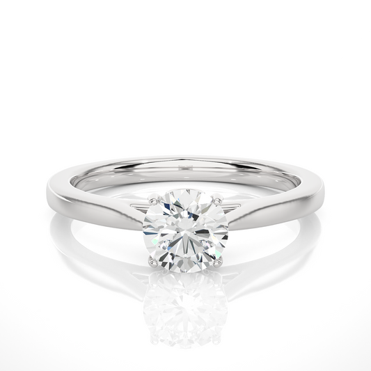Round Cut Colorless Lab Grown Diamond Minimalist Solitaire Ring with polished band design