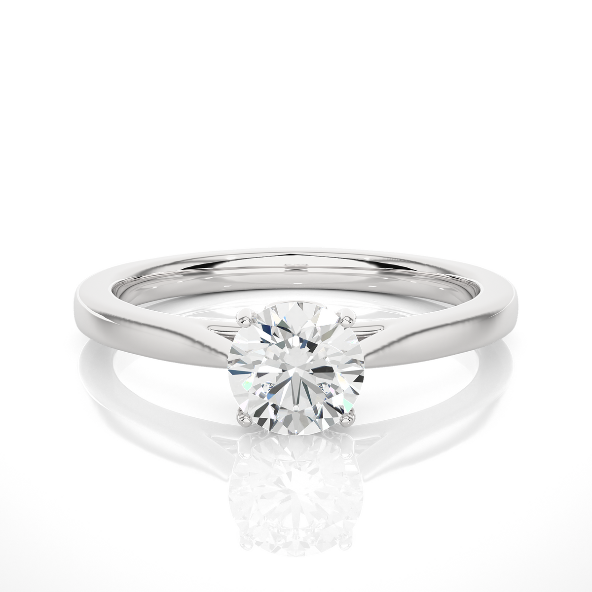 Round Cut Colorless Lab Grown Diamond Minimalist Solitaire Ring with polished band design