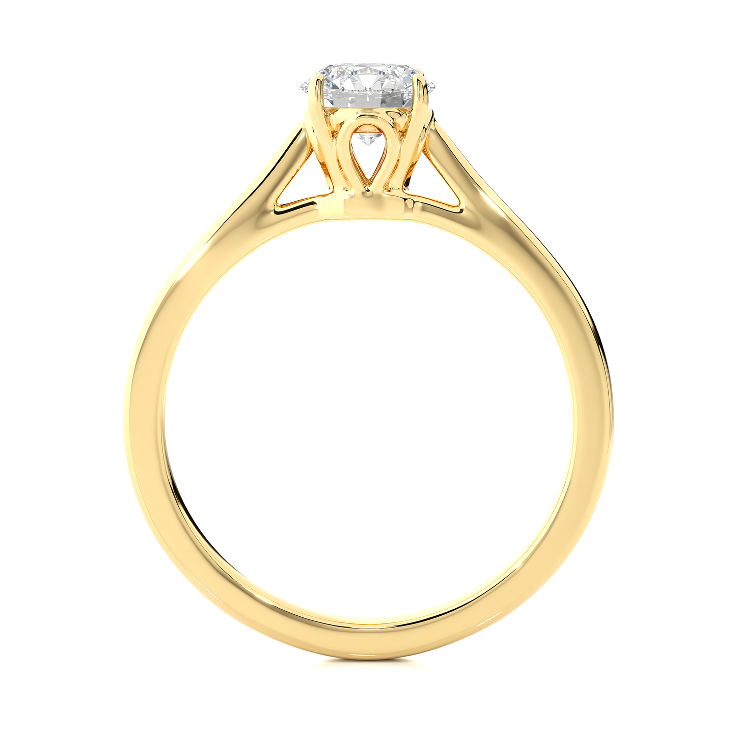 Close up of round cut lab diamond ring with refined setting details