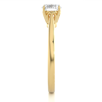 Side profile of round cut colorless lab grown diamond solitaire ring
