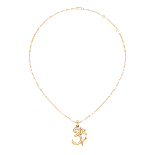 14K Gold Round Cut Diamond Om Pendant for Unisex Spiritual Jewelry - HIGHCARAT DIAMONDS