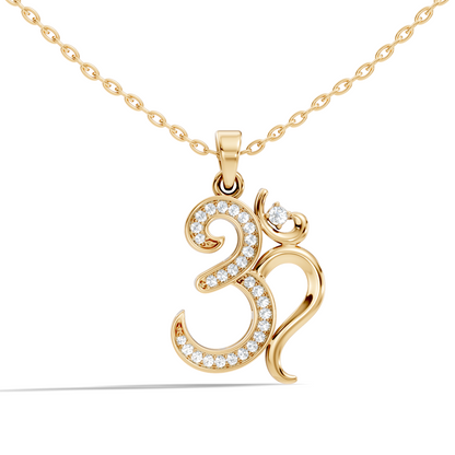 14K Gold Round Cut Diamond Om Pendant for Unisex Spiritual Jewelry - HIGHCARAT DIAMONDS