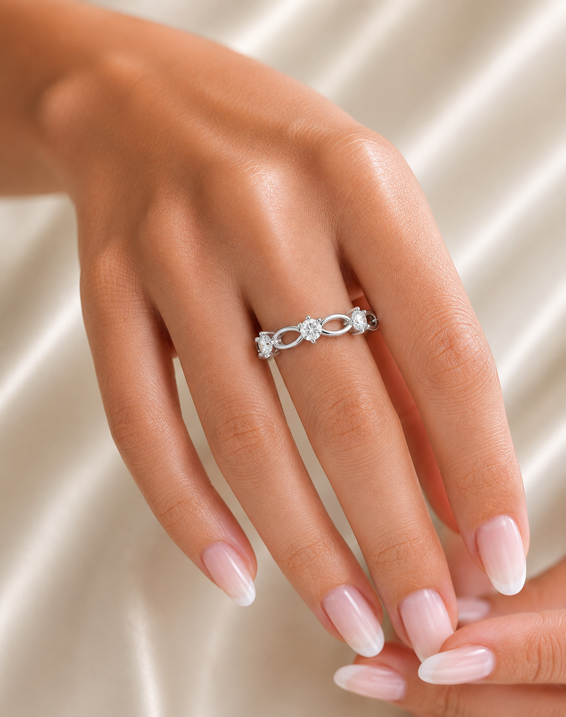 Round Cut Lab Grown Diamond Open Link Wedding Band - HIGHCARAT DIAMONDS