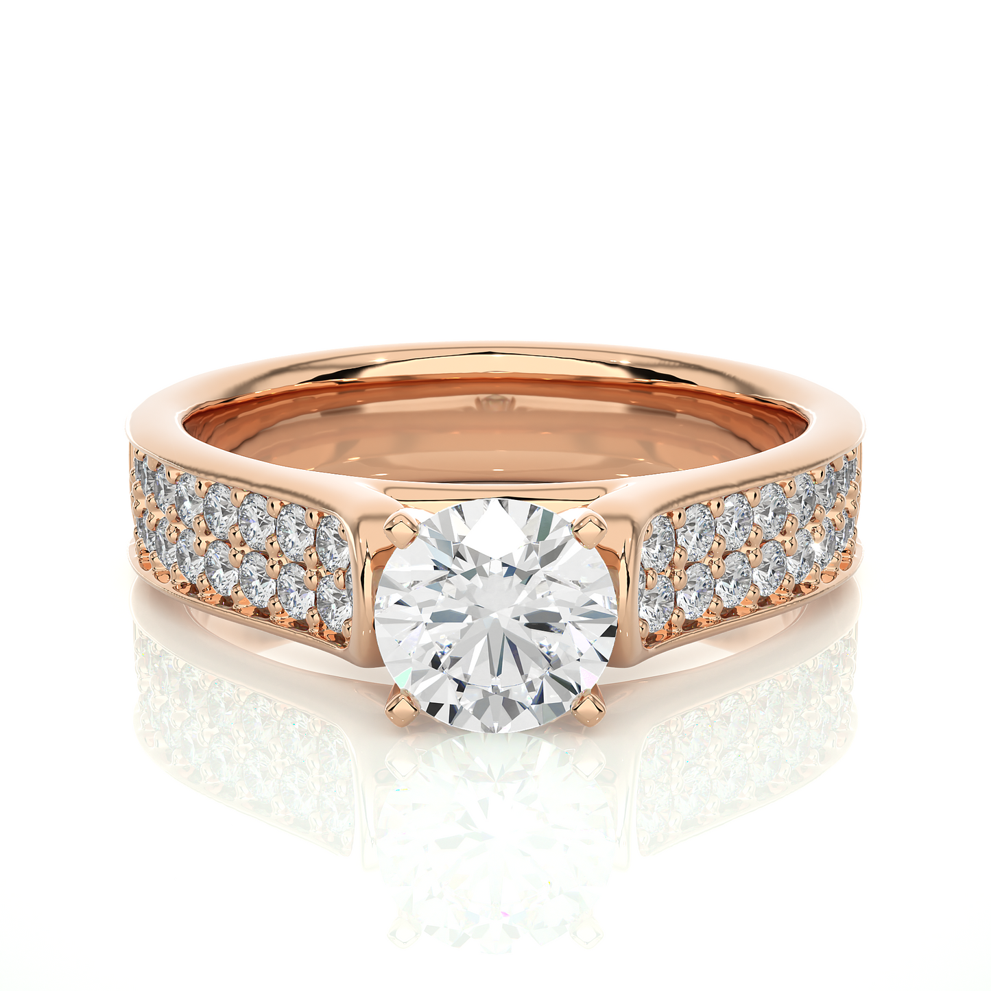 Round Cut Lab Grown Diamond Ring 1.29 CT IGI Certified Pave & Side Stones Anniversary ring her - HIGHCARAT DIAMONDS