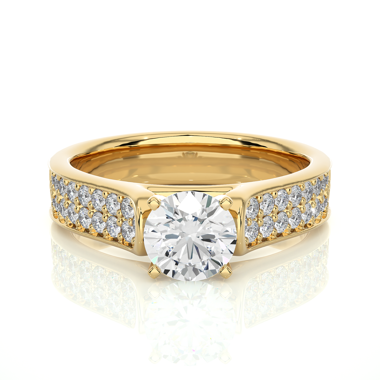 Round Cut Lab Grown Diamond Ring 1.29 CT IGI Certified Pave & Side Stones Anniversary ring her - HIGHCARAT DIAMONDS