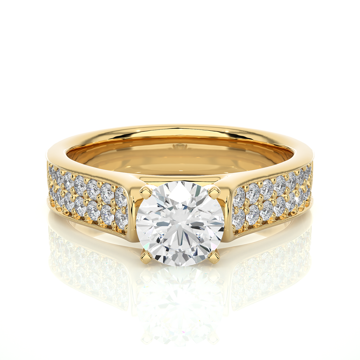 Round Cut Lab Grown Diamond Ring 1.29 CT IGI Certified Pave & Side Stones Anniversary ring her - HIGHCARAT DIAMONDS