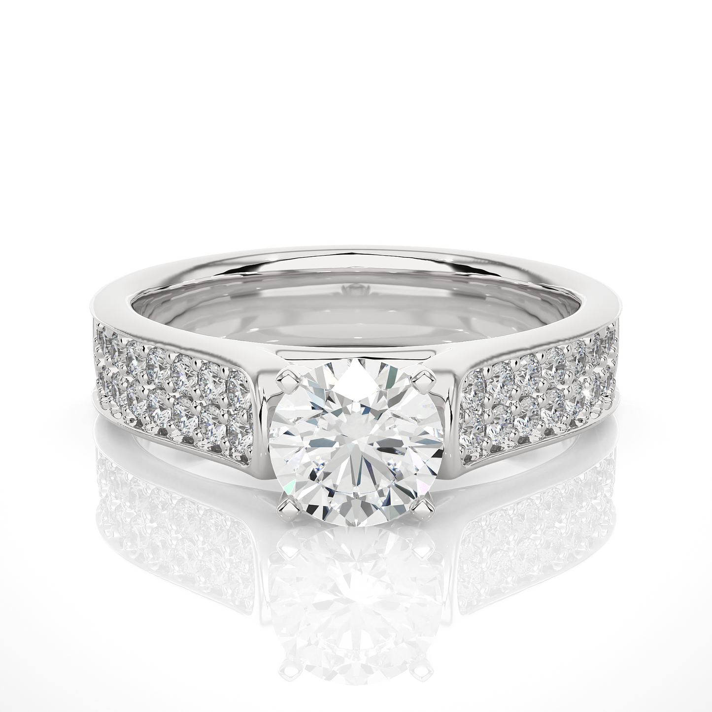 Round Cut Lab Grown Diamond Ring 1.29 CT IGI Certified Pave & Side Stones Anniversary ring her - HIGHCARAT DIAMONDS