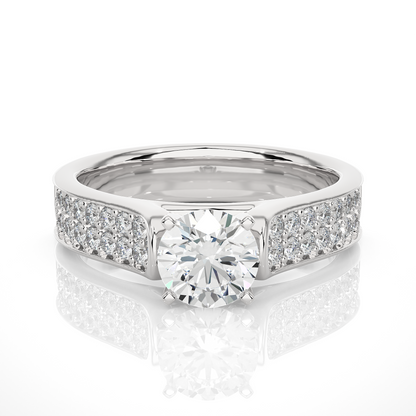 Round Cut Lab Grown Diamond Ring 1.29 CT IGI Certified Pave & Side Stones Anniversary ring her - HIGHCARAT DIAMONDS