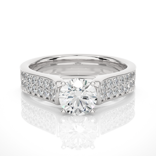 Round Cut Lab Grown Diamond Ring 1.29 CT IGI Certified Pave & Side Stones Anniversary ring her