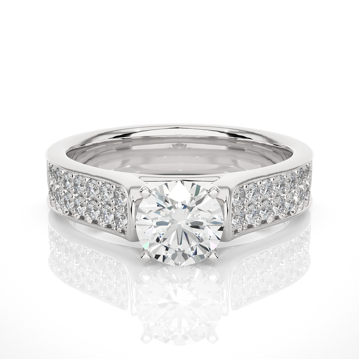 Round Cut Lab Grown Diamond Ring 1.29 CT IGI Certified Pave & Side Stones Anniversary ring her - HIGHCARAT DIAMONDS