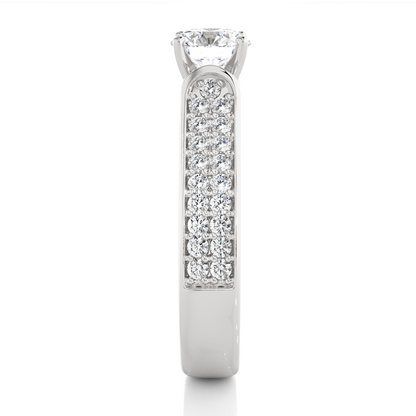 Round Cut Lab Grown Diamond Ring 1.29 CT IGI Certified Pave & Side Stones Anniversary ring her - HIGHCARAT DIAMONDS