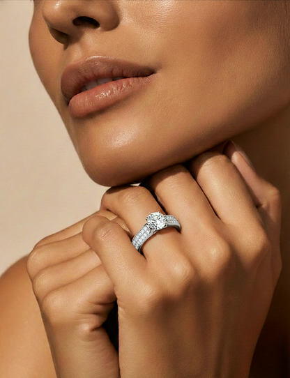 Round Cut Lab Grown Diamond Ring 1.29 CT IGI Certified Pave & Side Stones Anniversary ring her - HIGHCARAT DIAMONDS